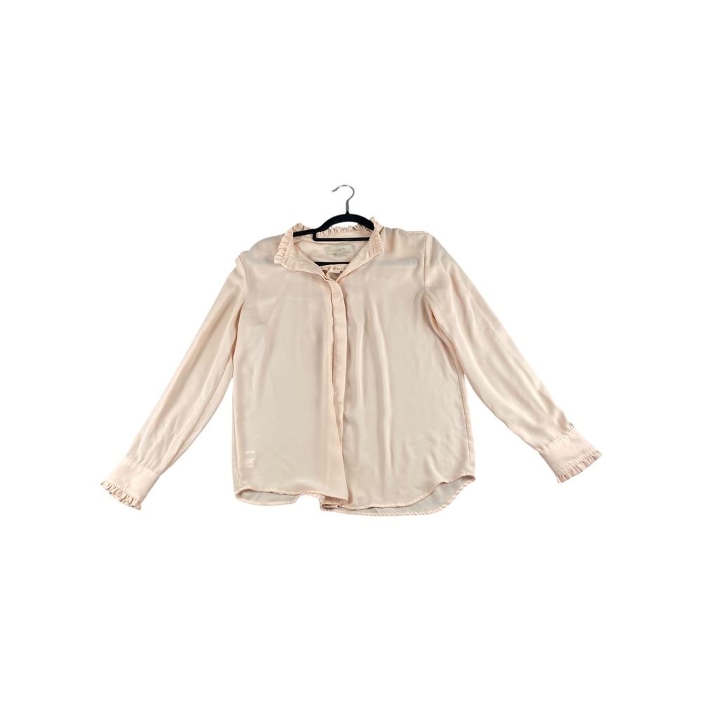 LOFT Pink Ruffle Collar Button Down Shirt Long Sleeve Blouse Women's‎ Small